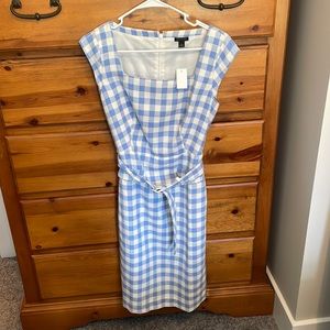 Ann Taylor gingham baby blue dress, pencil skirt style